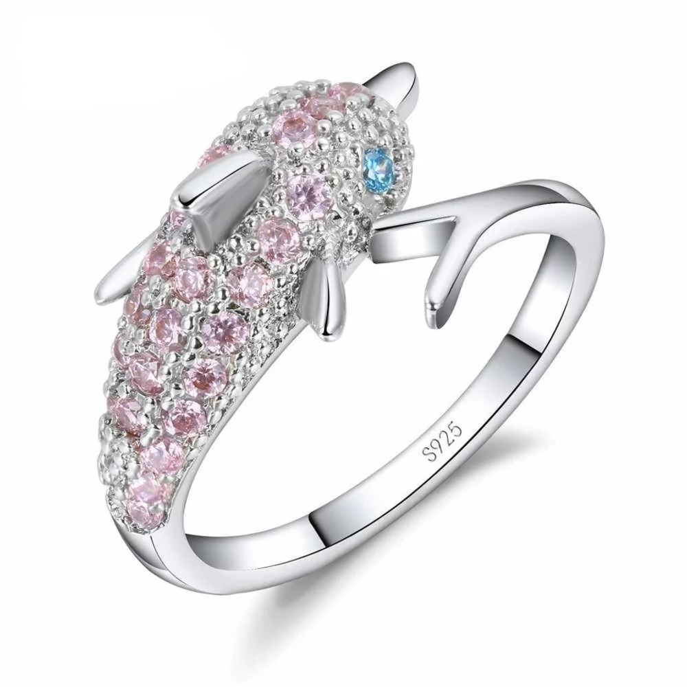 Darling, Sparkling Crystal Sterling Silver Dolphin Ring